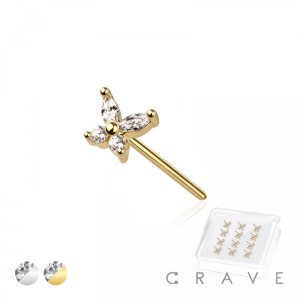 CZ PRONG BUTTERFLY 316L SURGICAL STEEL PIN NOSE RING BOX